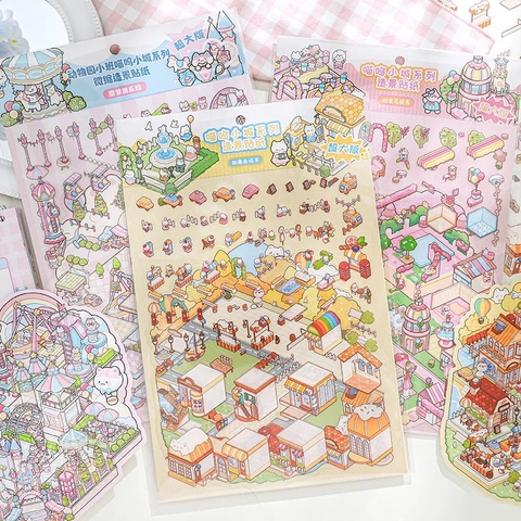 Miniatur Landschaft Aufkleber PET Wasserdichtes Papier Cartoon Katzenstadt Kawaii Japanisch Journal Scrapbook DIY Deko Material