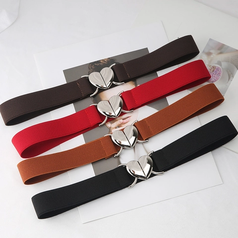 Damen Elastischer Taillengürtel Mit Herzschnalle Aus Legierung Dünner Bindegürtel Für Kleider Rock Eleganter Stretch Accessoire