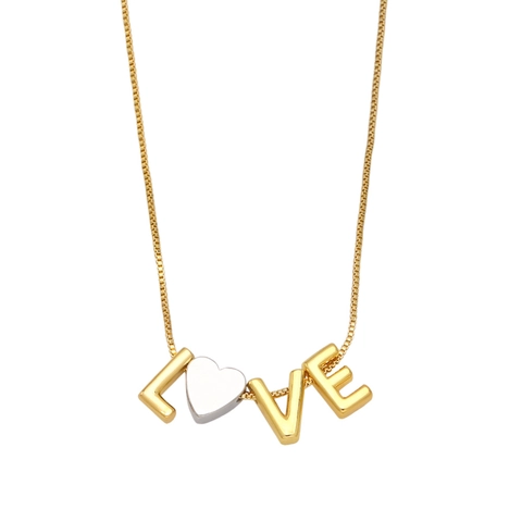 Copper 18K Gold Plated Love Heart Letter Pendant Necklace For Women Minimalist Box Chain Jewelry Gift For Mom Mama