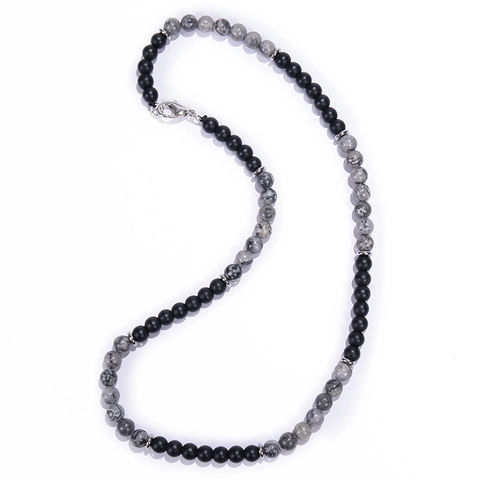 Natural Map Stone Matte Black Beaded Necklace Unisex Tiger Eye Hematite White Turquoise Handmade Jewelry Lobster Clasp