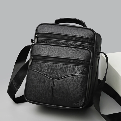 Bolso Bandolera Para Hombre Bolso De Hombro Cuero De Vaca Grano De Litchi Gran Capacidad Cremallera Multicapa Impermeable