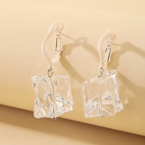 Geometric Alloy Acrylic Earrings Ice Cube Pendant With 925 Sterling Silver Earring Post Minimalist For Women