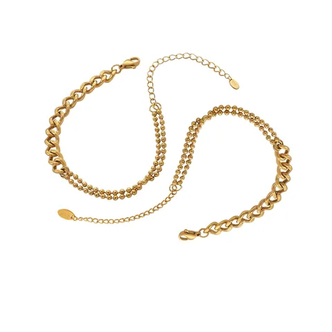 Edelstahl Spliced Armband Für Damen Elegant Layered Perle Und Panzerkette 18K Vergoldet Verstellbar Schmuck