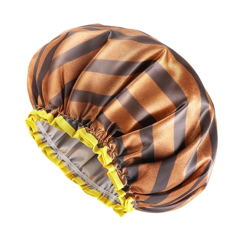 Waterproof Shower Cap Double Layer Satin PEVA Elastic Reusable Bath Hair Cover For Women