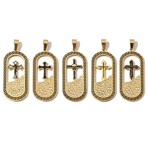 Ciondolo Croce Teschio Acciaio Inossidabile Charm Con Strass E Smalto Gotico Religioso Retro Accessori Per Gioielli