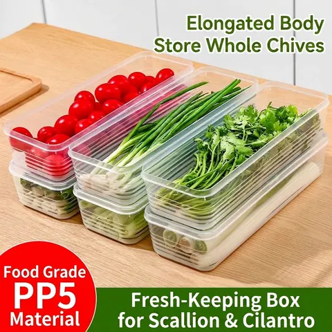 Refrigerator Food Storage Box Transparent Stackable Sealed Container For Scallion Cilantro Vegetable Plastic Fresh Keeping Kitchen Organizer