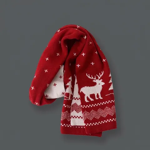 Christmas Reindeer Snowflake Pattern Knit Scarf For Women Winter Warm Polyester Lengthened Neck Warmer Scarf Holiday Gift