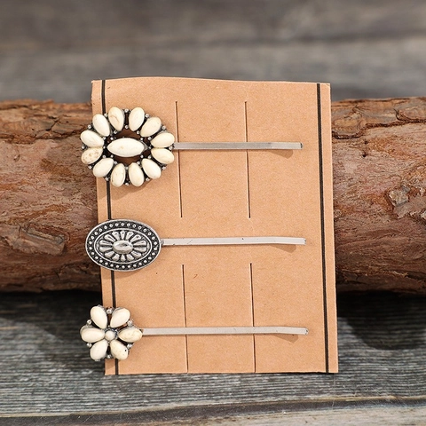 Vintage Ethnic Turquoise Alloy Hair Clips Bohemian Retro Western Style Bobby Pins For Women