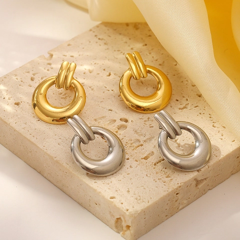 Round Hoop Earrings Stainless Steel 18K Gold Plated Geometric Fashionable INS Style Versatile Jewelry For Women