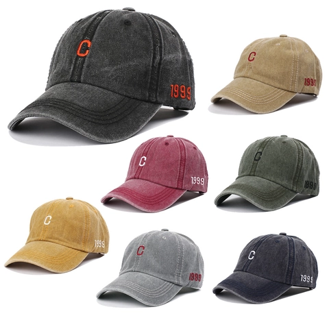 Washed Cotton Baseball Cap Vintage Bestickt Buchstabe C Retro Verstellbar Sonnenschutz Hut Für Herren Damen