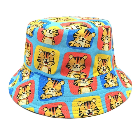 Cartoon Tijger Print Omkeerbare Vissershoed Zonbescherming Polyester Ademend Outdoor Vintage Stijl Hoed Voor Heren En Dames