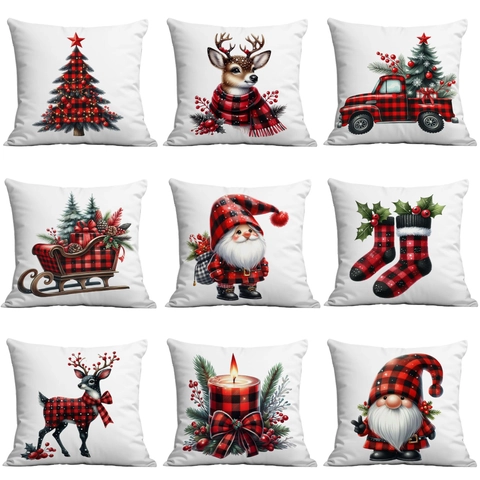 Housses De Coussin De Noël Peluche Courte Douce Plaid Buffalo Rouge Noir Taies D'oreiller Décor De Canapé Maison