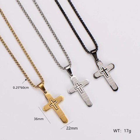 Collar Con Colgante De Cruz De Capas Múltiples Texturizado Acero Inoxidable 304 Joyería Estilo Hip Hop Religioso