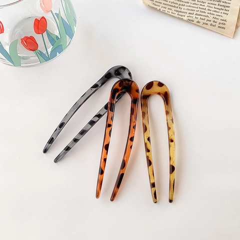 Luipaardprint U-Vormige Haarvork Hars Schildpad Haarstok Koreaanse Stijl Knot Haaraccessoires Voor Dames