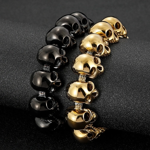 Men Skull Head Bracelet 316L Stainless Steel Polished Gothic Punk Rock Biker Style Jewelry For Boys Fashion