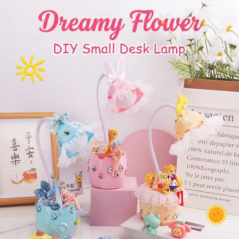 DIY Traum Blume Schreibtischlampe Kunststoff Spitze Strass Flexibler Hals LED Nachtlicht Desktop Dekoration Für Mädchen