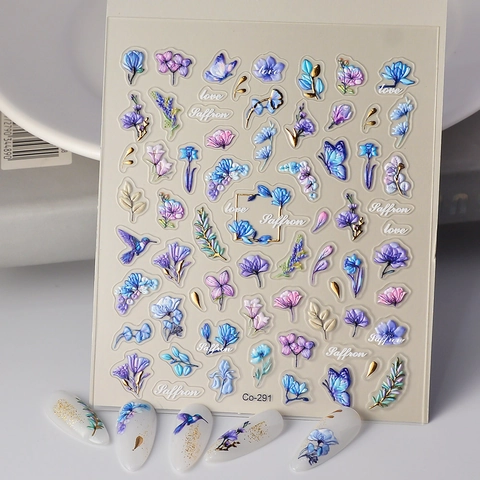 5D Relief Nail Art Stickers Embossed Flowers Butterfly Self Adhesive Manicure Decoration For Women DIY Beauty Elegant