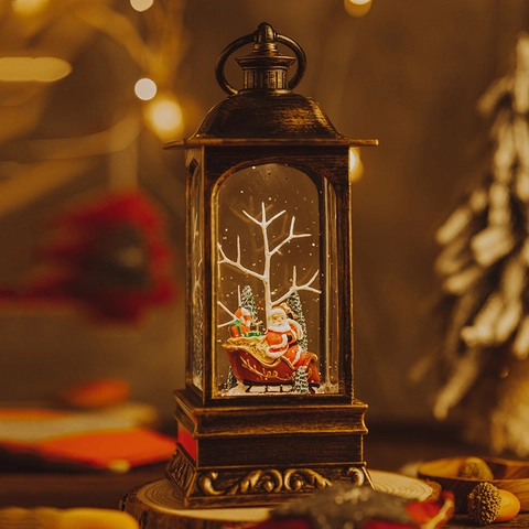 Retro Bronze Weihnachts Laterne Schneekugel Weihnachtsmann Schneemann LED Nachtlicht Spieluhr Musikalische Dekoration Kunststoff Harz