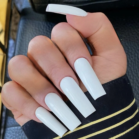 Uñas Postizas Coffin Blancas Brillantes Extra Largas De Presión Cobertura Completa Uñas Artificiales Para Mujeres Manicura DIY