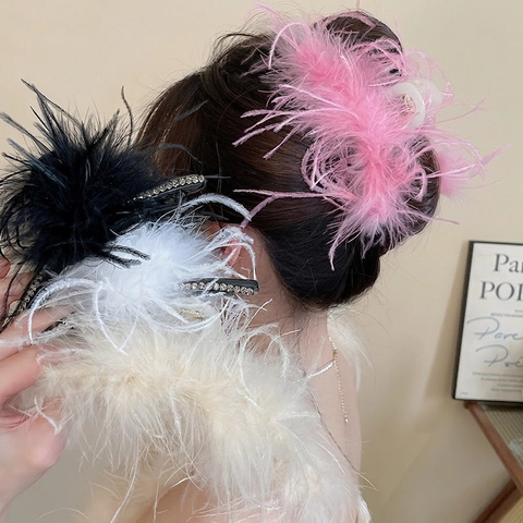 Flauschige Haarklammer Mit Federn Elegante Acryl Haarkrebs Mit Straßsteinen Großer Haarschmuck Für Damen Hochzeit Party