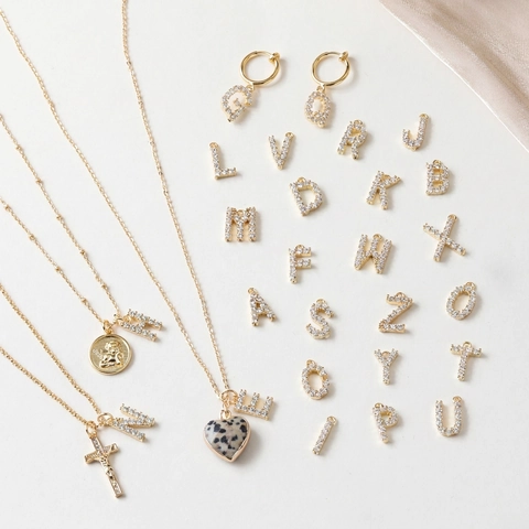 Alphabet Letter Charms 14K Gold Plated Copper With Zircon DIY Jewelry Making For Necklace Bracelet Earrings Sparkling