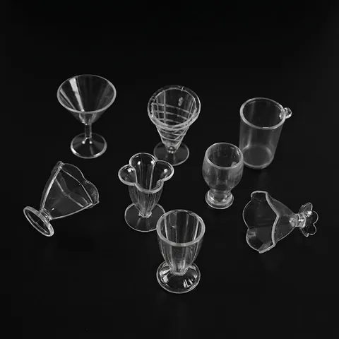 Miniature Transparent Plastic Cups Dollhouse Kitchen DIY Simulation Food Play Realistic Tiny Glassware Tableware Assorted