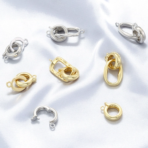 Brass 18K Gold Plated Irregular Oval Double Ring Connector Clasp For Necklace Bracelet Jewelry Making Spring Buckle
