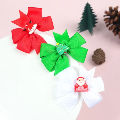 Mollette Per Capelli Fiocco Di Natale Per Bambini Forcine In Nastro Grosgrain Con Babbo Natale Renna Albero In Resina