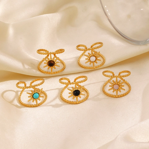 Sternenstrahl Sonnenring Verstellbar Edelstahl Naturstein Vergoldet Bohemian Retro Schmuck Für Damen