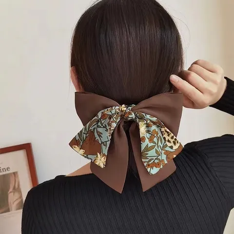 Vintage Blumen Schleife Haargummi Mit Langen Bändern Stoff Patchwork Große Haargummi Haarspange Für Frauen Französischer Stil