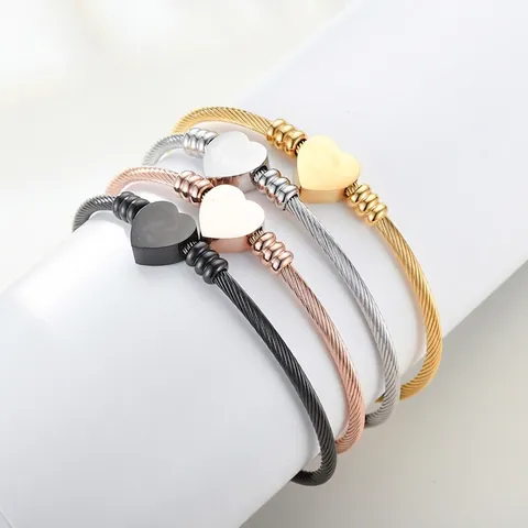 Roestvrijstalen Hart Bangle Gedraaide Kabeldraad Open Verstelbare Manchet Mode Sieraden Voor Vrouwen Elegant