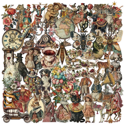 Vintage Victorian Style Waterproof PET Stickers Pack Retro Illustration Decorative Decals For Scrapbooking Diary Laptop Guitar DIY Stationery