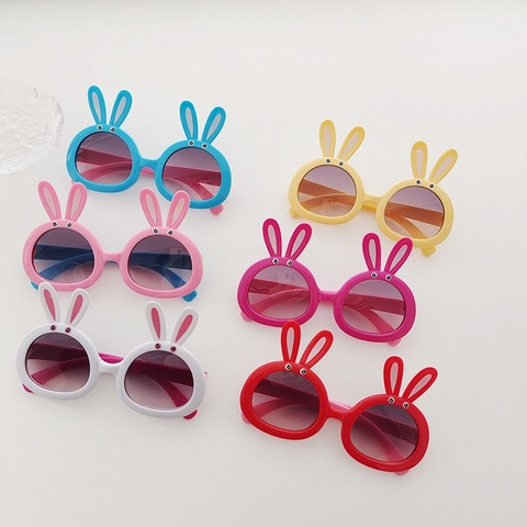 Occhiali Da Sole Per Bambini Simpatici Cartoni Animati Orecchie Di Coniglio Tondo Montatura Resina Lenti PC UV400 Viaggio