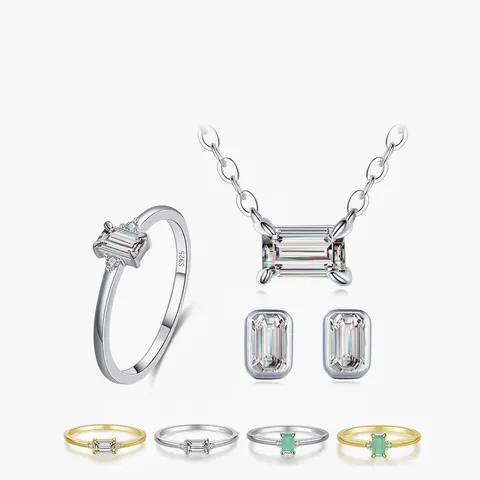 925 Sterling Silver Jewelry For Women With Emerald Cut Zircon Rectangle Necklace Earrings And Ring Geometric Elegant Luxury