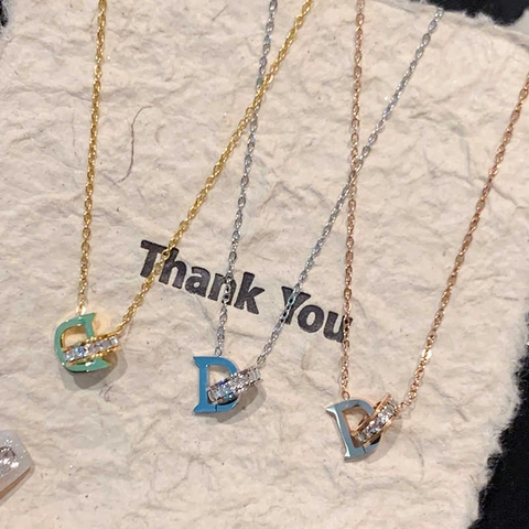 Interlocking Double Ring Letter D Pendant Necklace Titanium Steel With Zirconia Sparkling Clavicle Chain Jewelry For Women