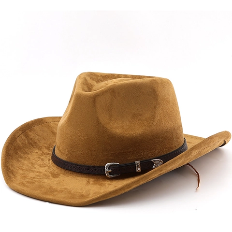 Cappello Da Cowboy Western Vintage Similpelle Scamosciata Tesa Larga Fedora Con Fibbia Per Cintura In Pelle Protezione Solare Per Donna Uomo