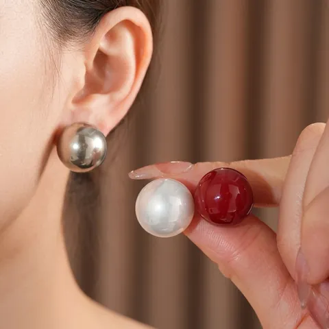 Orecchini A Lobo A Sfera Rotonda Con Perno In Argento Imitazione Perla Artificial Lucida Vintage Elegante Per Donna