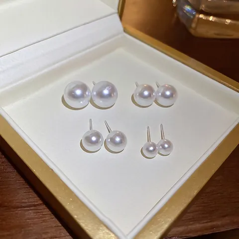 Classic Round Artificial Pearl Stud Earrings With Silver Earring Post Minimalist Retro Elegant Chic Jewelry For Women