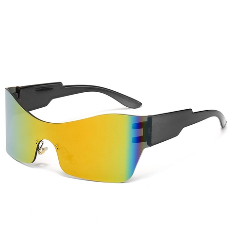 Rimless One Piece Shield Sunglasses PC UV400 Oversized Y2K Cyberpunk Eyewear For Outdoor Cycling Driving Women Men