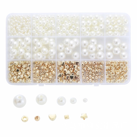 DIY Jewelry Making Supplies Imitation Artificial Pearl Gold Alloy Spacer Beads Heart Star Shape For Handcrafted Bracelet Necklace