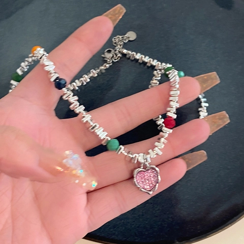 Süße Herz Kirsche Anhänger Künstliche Perlen Halskette Legierung Kette Vintage Schlüsselbein Modeschmuck Für Damen