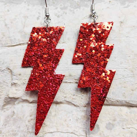 Lightning Bolt Dangle Earrings Glitter Leather Drop Earrings For Women Exaggerated Punk Fashion Jewelry Personality