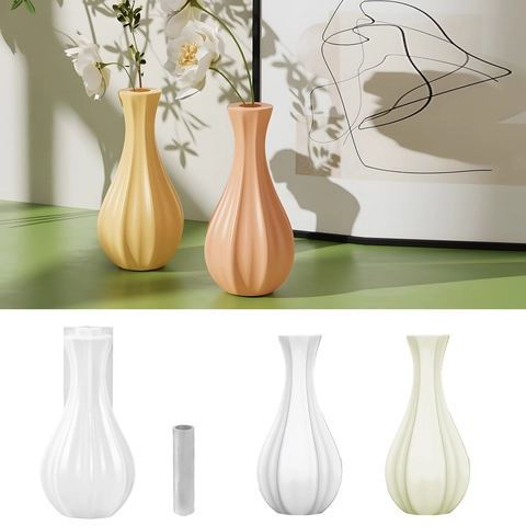 Silicone Vase Mold For DIY Resin Casting Vertical Stripe Narrow Neck Flower Pot Plaster Cement Crafting Tool