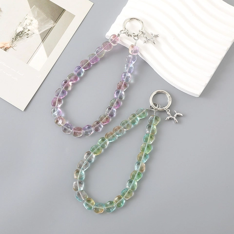 Portachiavi In Perle Di Cristallo Forma Di Cuore Sfumato Pendente Cane Palloncino Fascino Telefono Accessorio Borsa