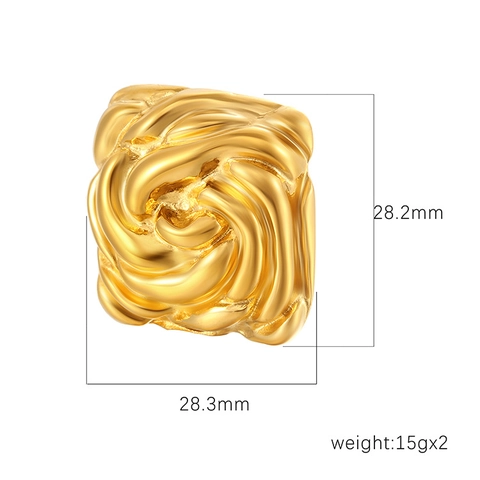 Pendientes De Botón Cuadrados Bañados En Oro De 18K Acero Inoxidable Textura Remolino Patrón Geométrico Minimalista Retro