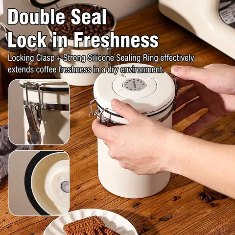 Stainless Steel Airtight Coffee Canister With Date Tracker And Spoon Exhaust Valve Kitchen Food Storage Jar