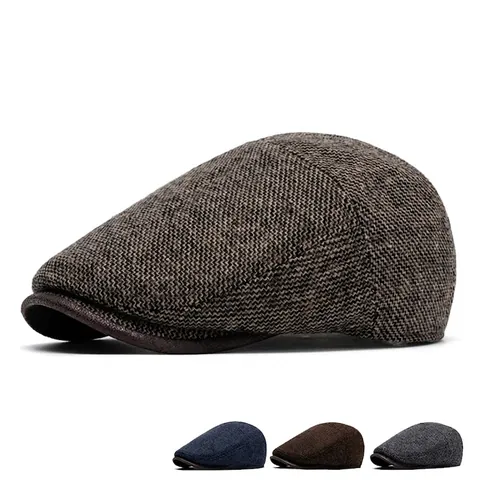 Coppola Uomo Retrò Stile Britannico Misto Lana Calda Ivy Flat Cap Per Autunno Inverno Regolabile