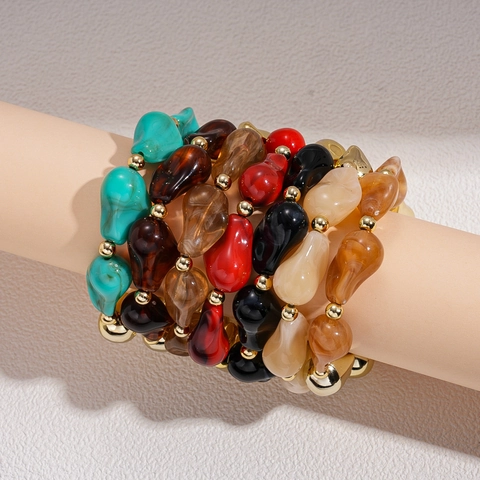Geometric Irregular Beaded Bracelet Acrylic Resin Stainless Steel Metal Beads Bohemian Elastic Handcrafted Jewelry For Women
