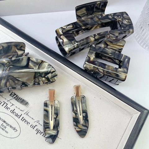 Elegant Acetate Hair Claw Clips Marble Pattern Large Square Shark Clip Non Slip Hair Accessories For Women Daily Hairpins