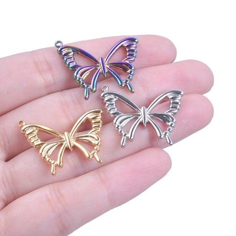 Ciondoli A Farfalla Acciaio Inossidabile Svuotato DIY Creazione Di Gioielli Accessorio Colorato Oro Argento